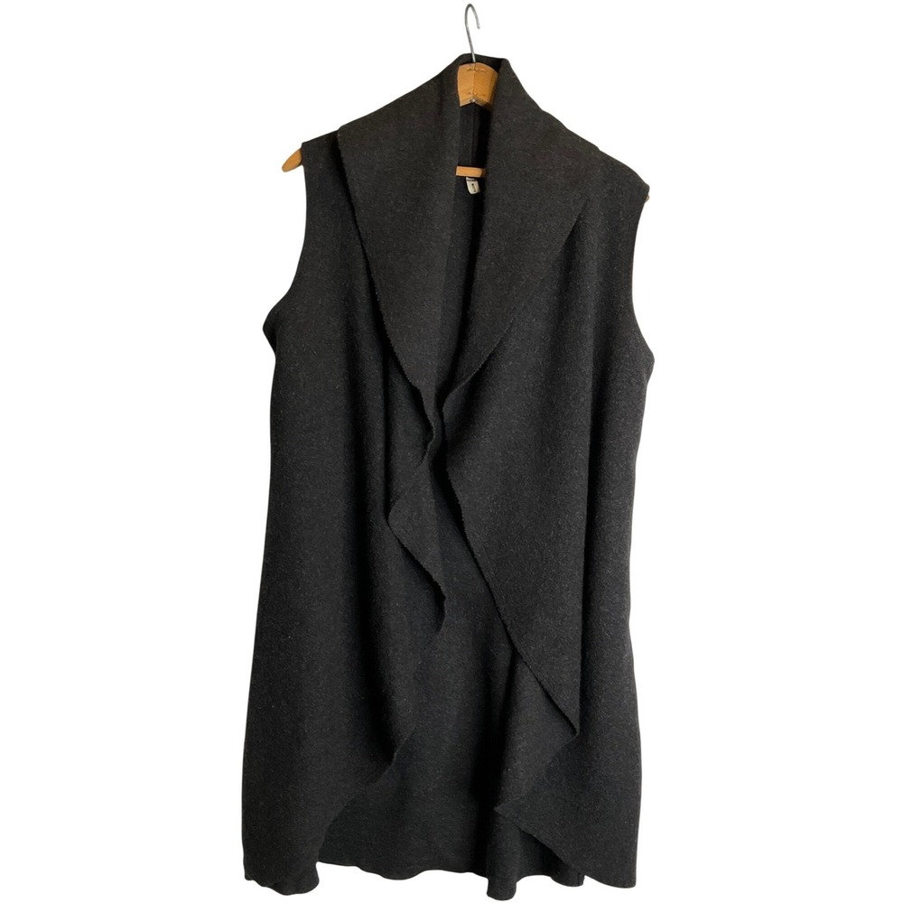 Moth Anthropologie Black 100% Wool Sweater Vest Draped Open Front Cardigan XS/S